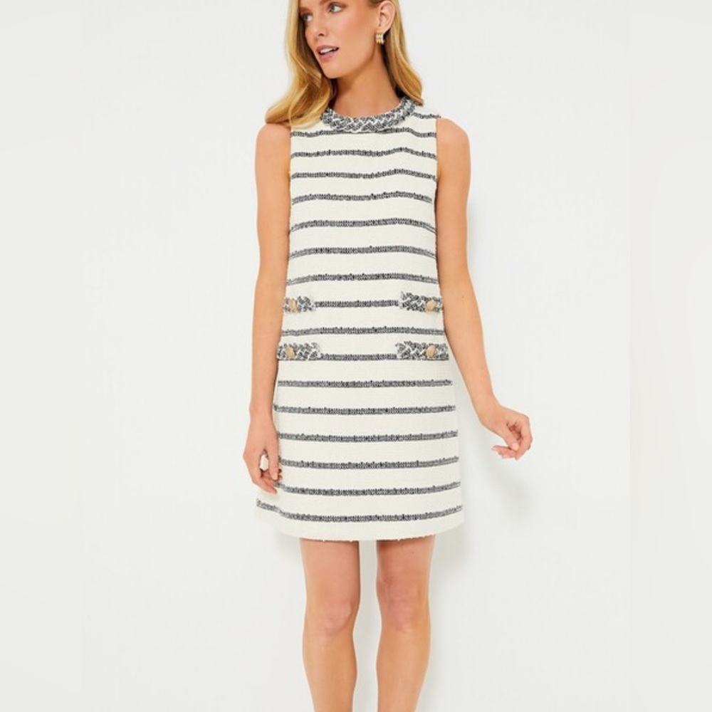 Tuckernuck Navy Stripe Tweed Sleeveless Jackie Dress